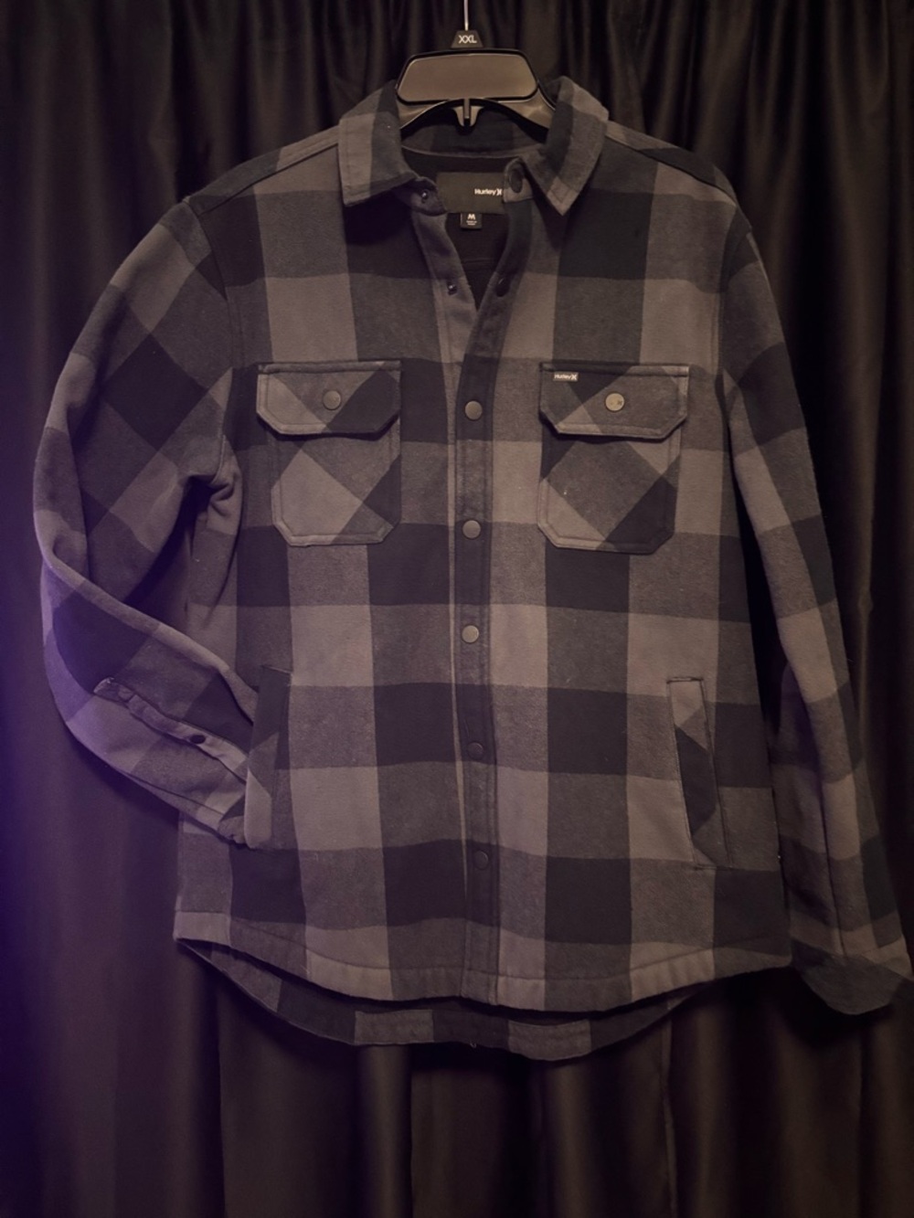 Hurley Black & Gray Plaid Snap-Front Shacket